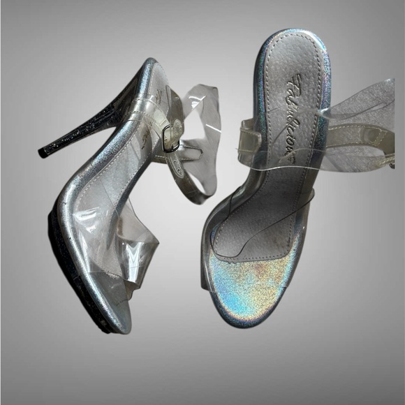 Fabulicious Poise holographic glitter high heels with clear straps - Picture 1 of 12
